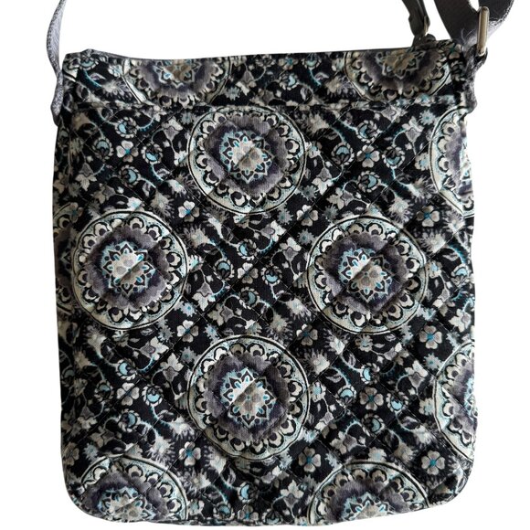 Vera Bradley Deluxe Crossbody Purse Bag Floral Blue Gray Adjustable Strap - Picture 2 of 16